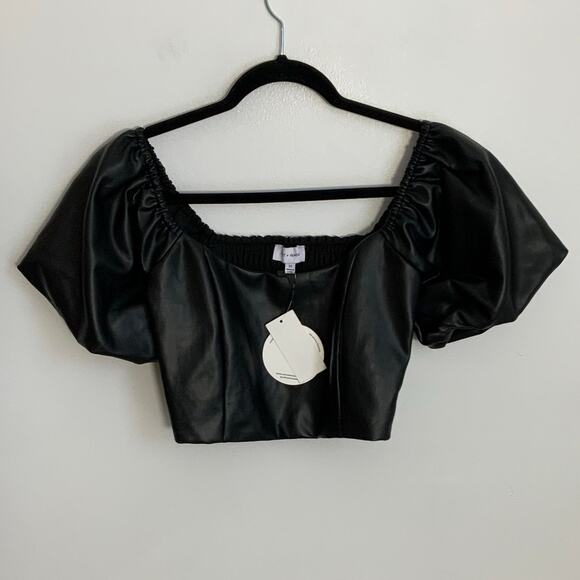 Lost + Wander Black Faux Leather Cropped Top NWT XS - Picture 1 of 5